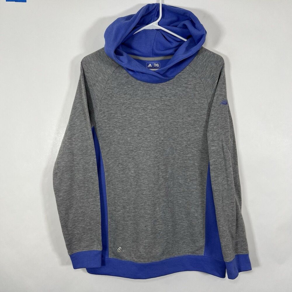 Adidas Golf Hoodie Sweatshirt Womens Size Large Gray Blue Colorblock Pullover